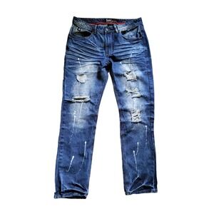 Switch Remarkable Jeans Mens 34x32 Distressed Painted Blue Slim Straight Fit